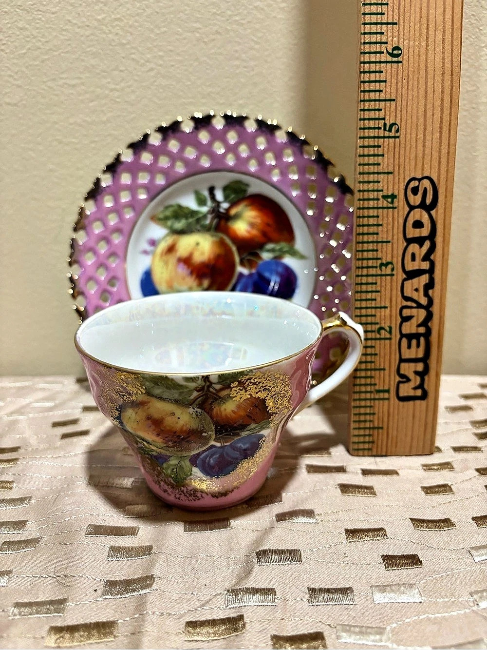 Royal-Hausen Fruit Cup and Saucer Set in Pink & multicolor fruit